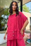 Tasha Damask Cap Sleeve Button Top Rioja
